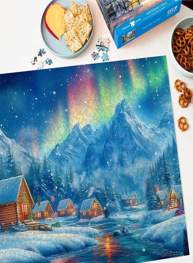 Bimkole Winter Aurora Puzzles for Adults 1000 Pieces, Snow House Paper Jigsaw Puzzle 1000 Pieces - Fun and Challenging Family Decoration Puzzle Great Gift Idea, Finished Size is 31.5 x 16.14 in - Image 5